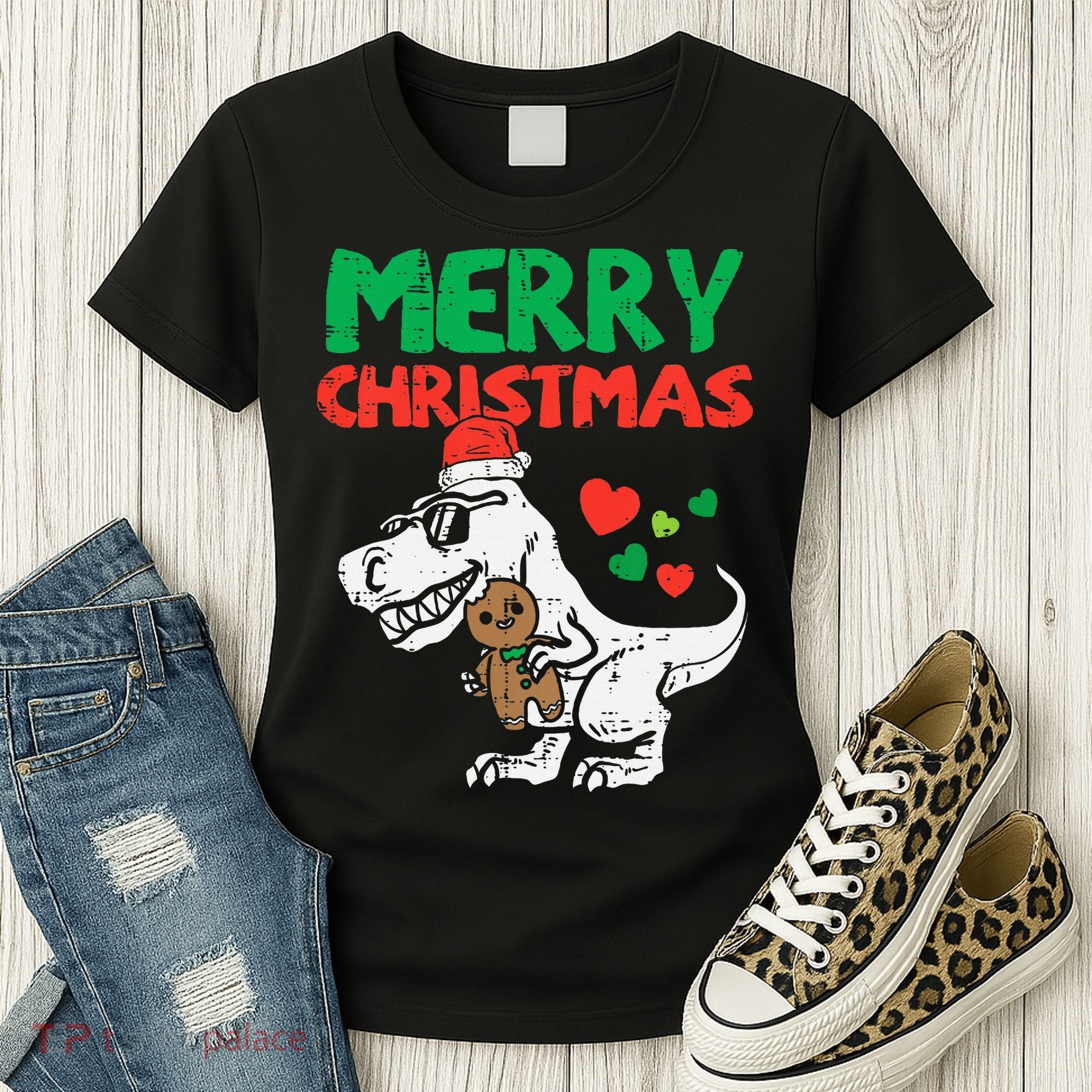 Merry Christmas Trex Dino Pajamas Women's T-Shirt