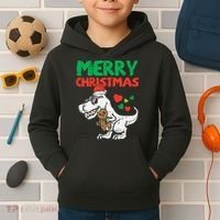 Merry Christmas Trex Dino Pajamas Kids Hoodie thumb 2