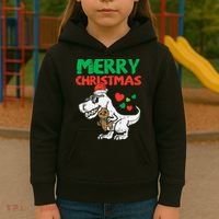 Merry Christmas Trex Dino Pajamas Kids Hoodie thumb 3