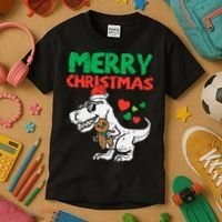 Merry Christmas Trex Dino Pajamas Kids T-Shirt thumb 3