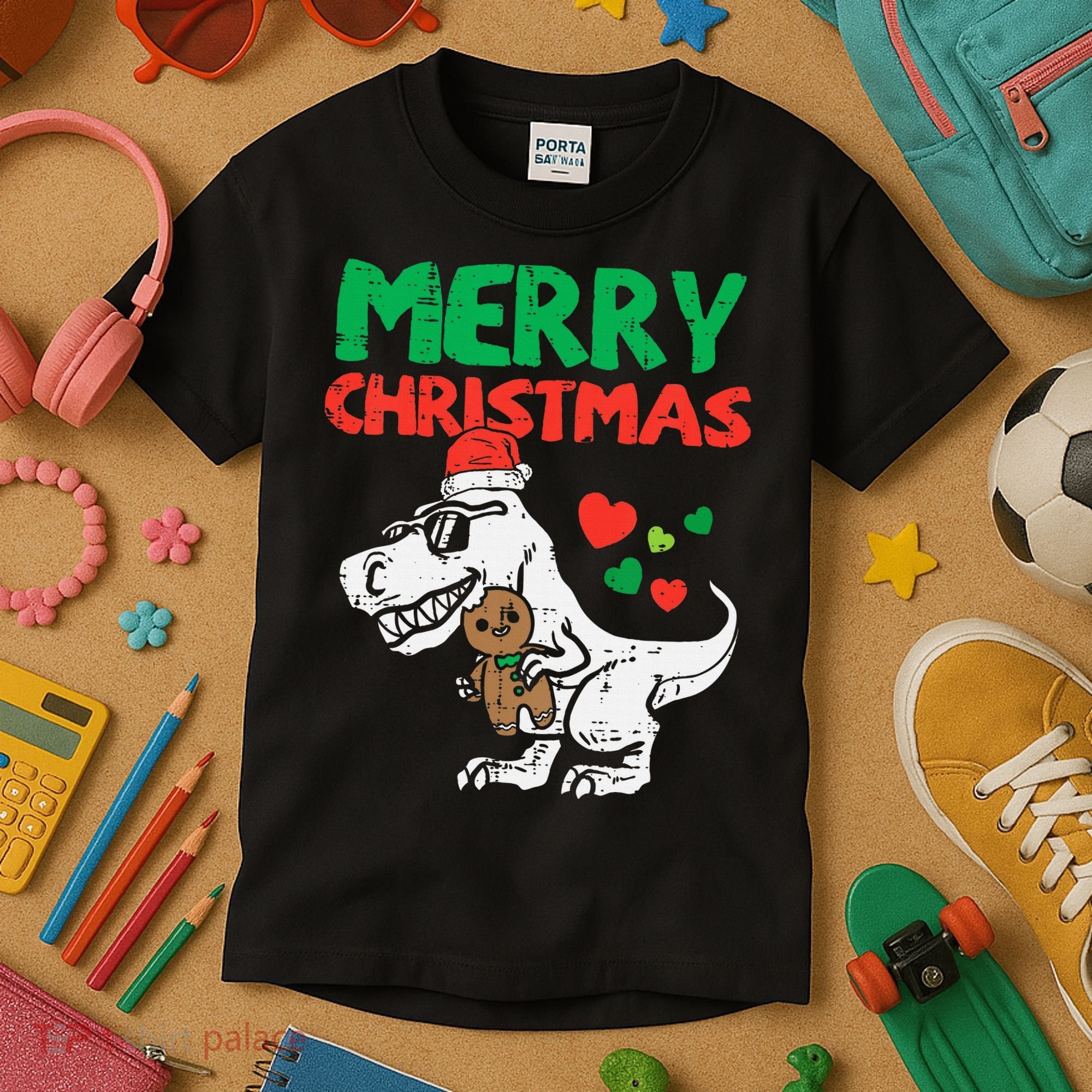 Merry Christmas Trex Dino Pajamas Kids T-Shirt