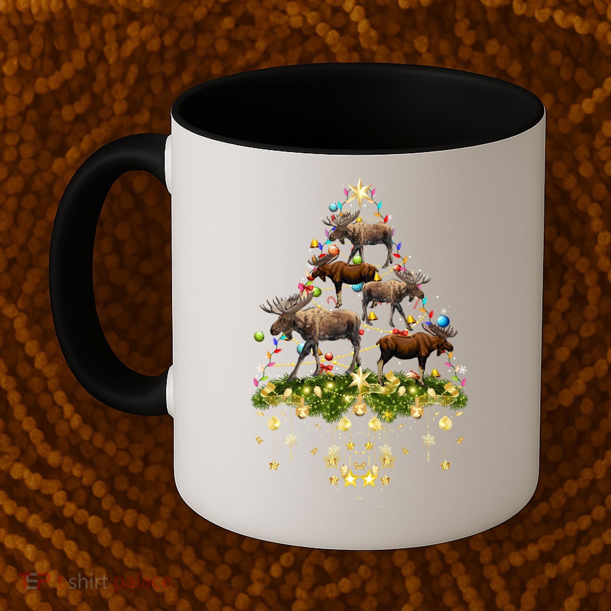 Mooses Christmas Tree Lights Holiday Moose Lover Cute Gift Coffee Mug