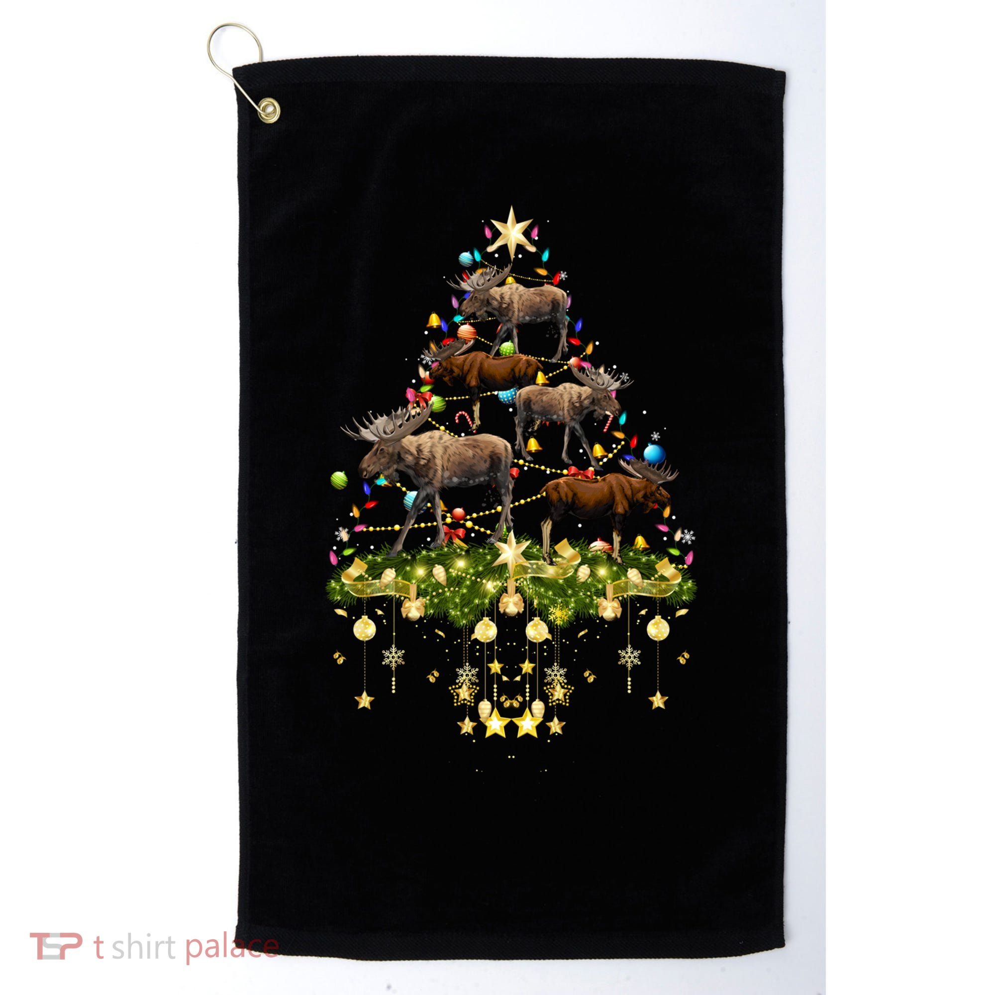 Mooses Christmas Tree Lights Holiday Moose Lover Cute Gift Golf Towel