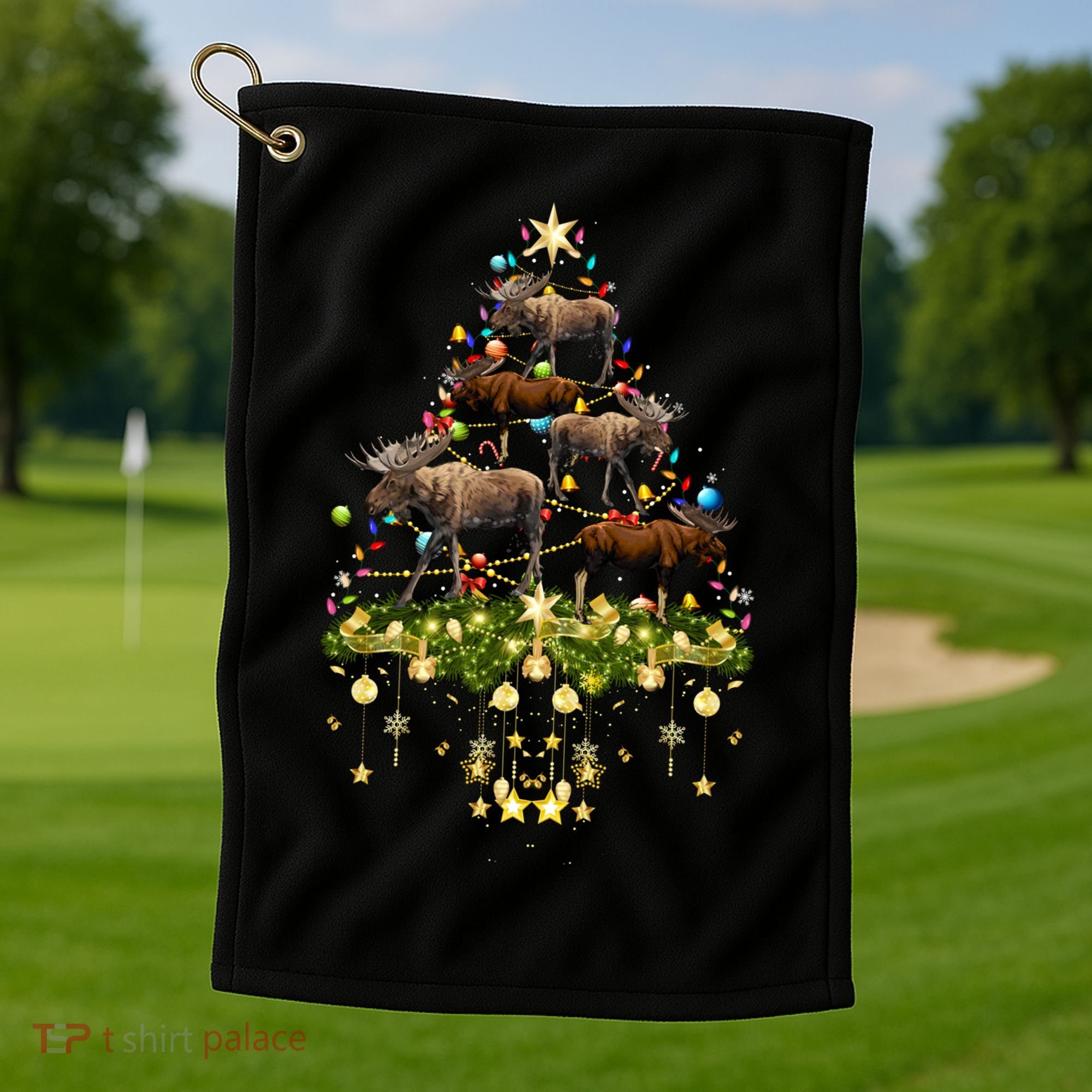 Mooses Christmas Tree Lights Holiday Moose Lover Cute Gift Golf Towel