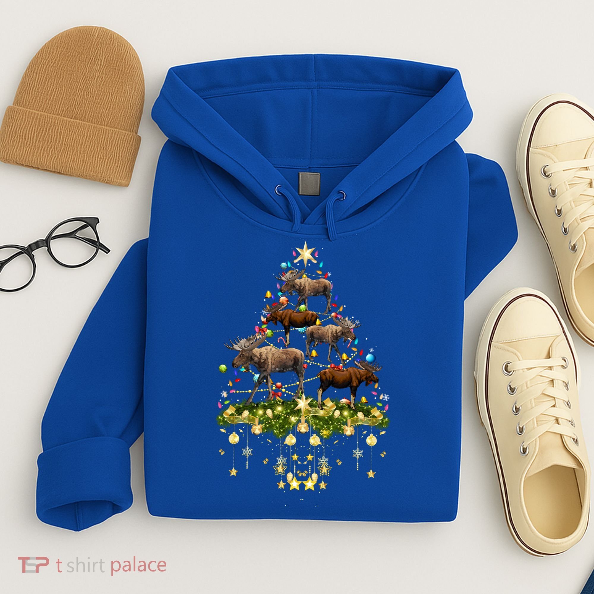 Mooses Christmas Tree Lights Holiday Moose Lover Cute Gift Hoodie