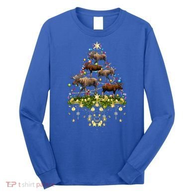 Mooses Christmas Tree Lights Holiday Moose Lover Cute Gift Long Sleeve Shirt