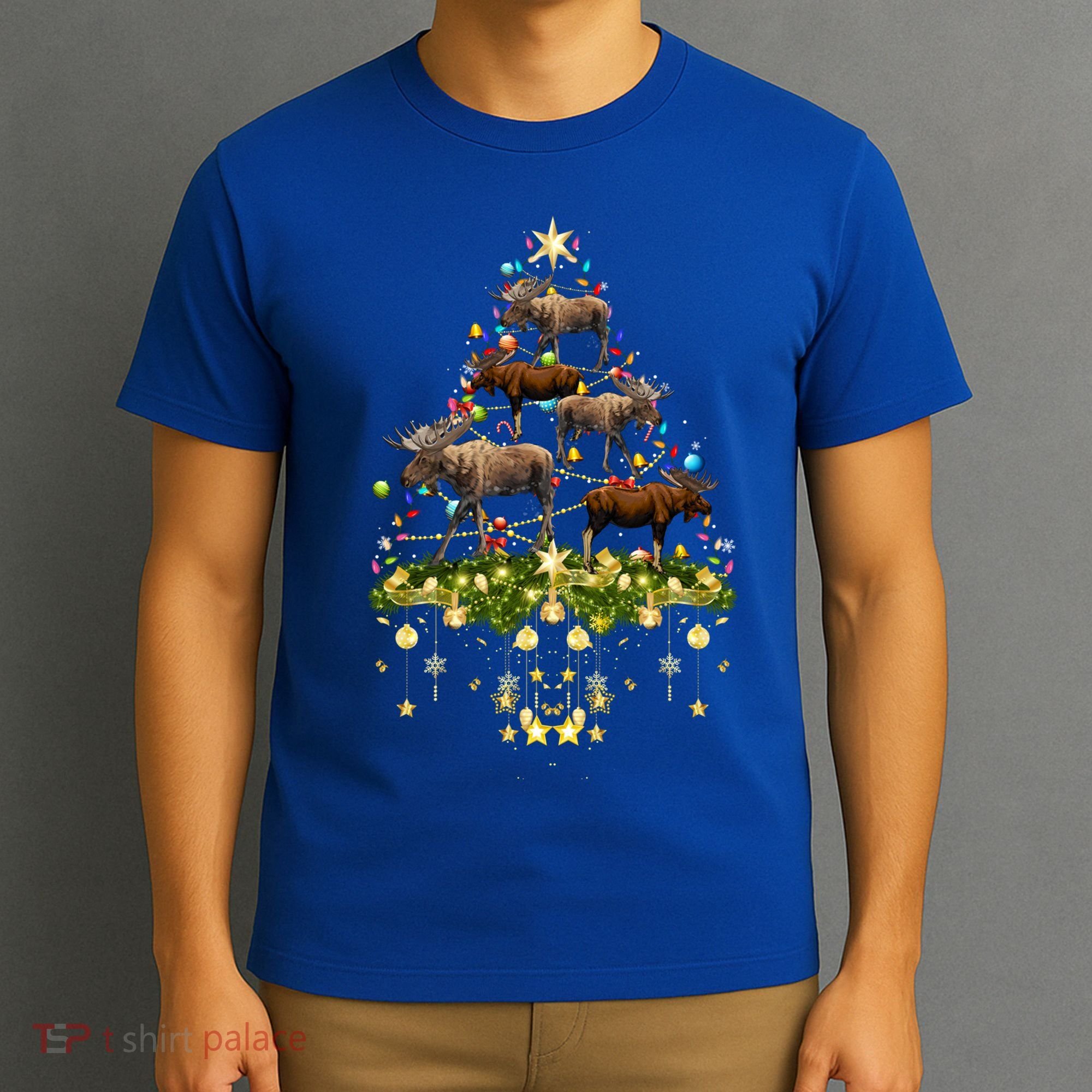 Mooses Christmas Tree Lights Holiday Moose Lover Cute Gift T-Shirt