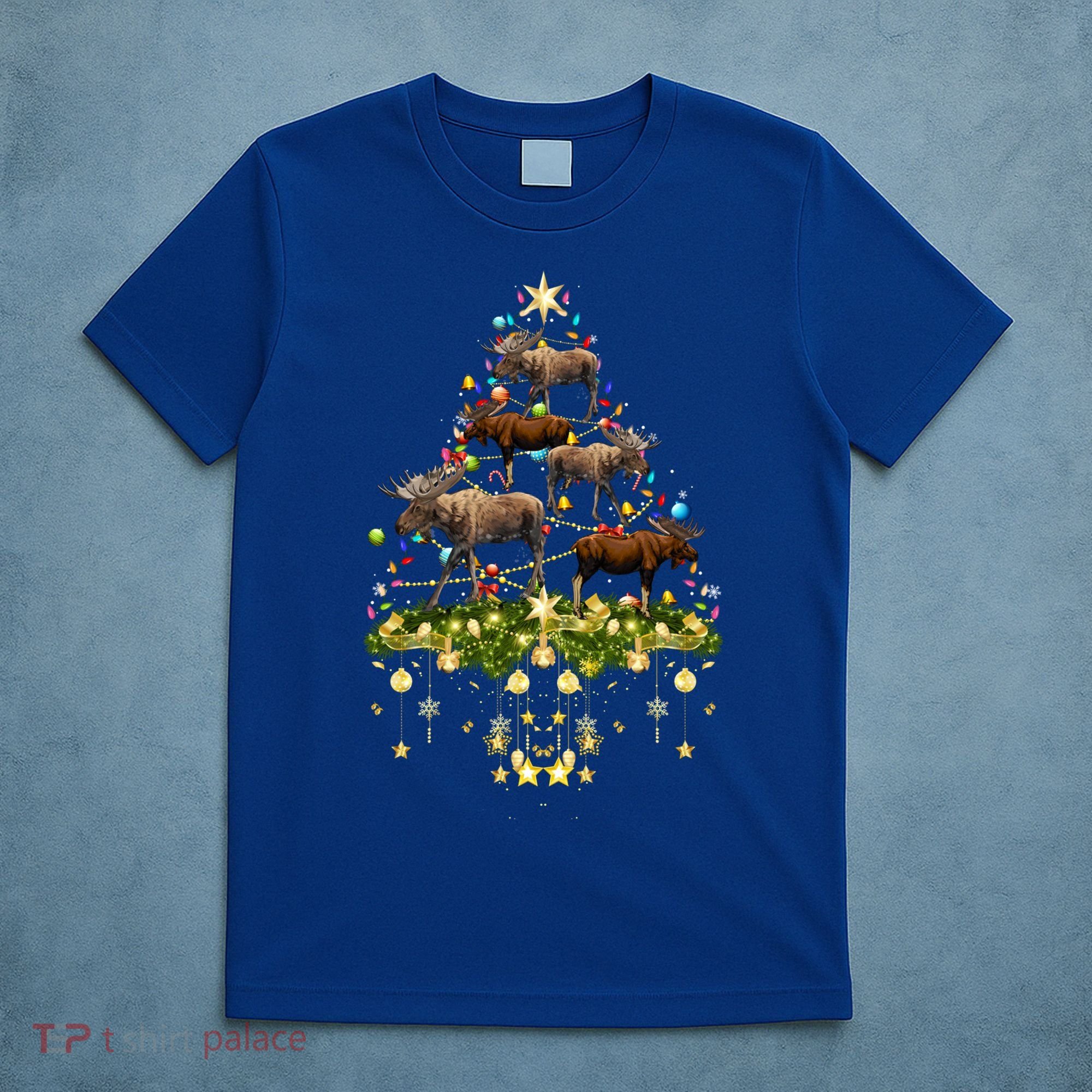 Mooses Christmas Tree Lights Holiday Moose Lover Cute Gift T-Shirt