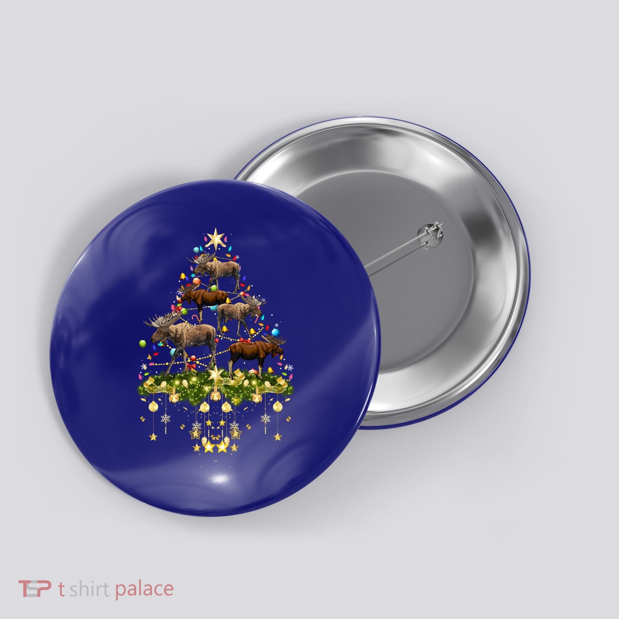 Mooses Christmas Tree Lights Holiday Moose Lover Cute Gift Button