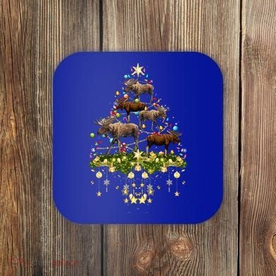 Mooses Christmas Tree Lights Holiday Moose Lover Cute Gift Coaster
