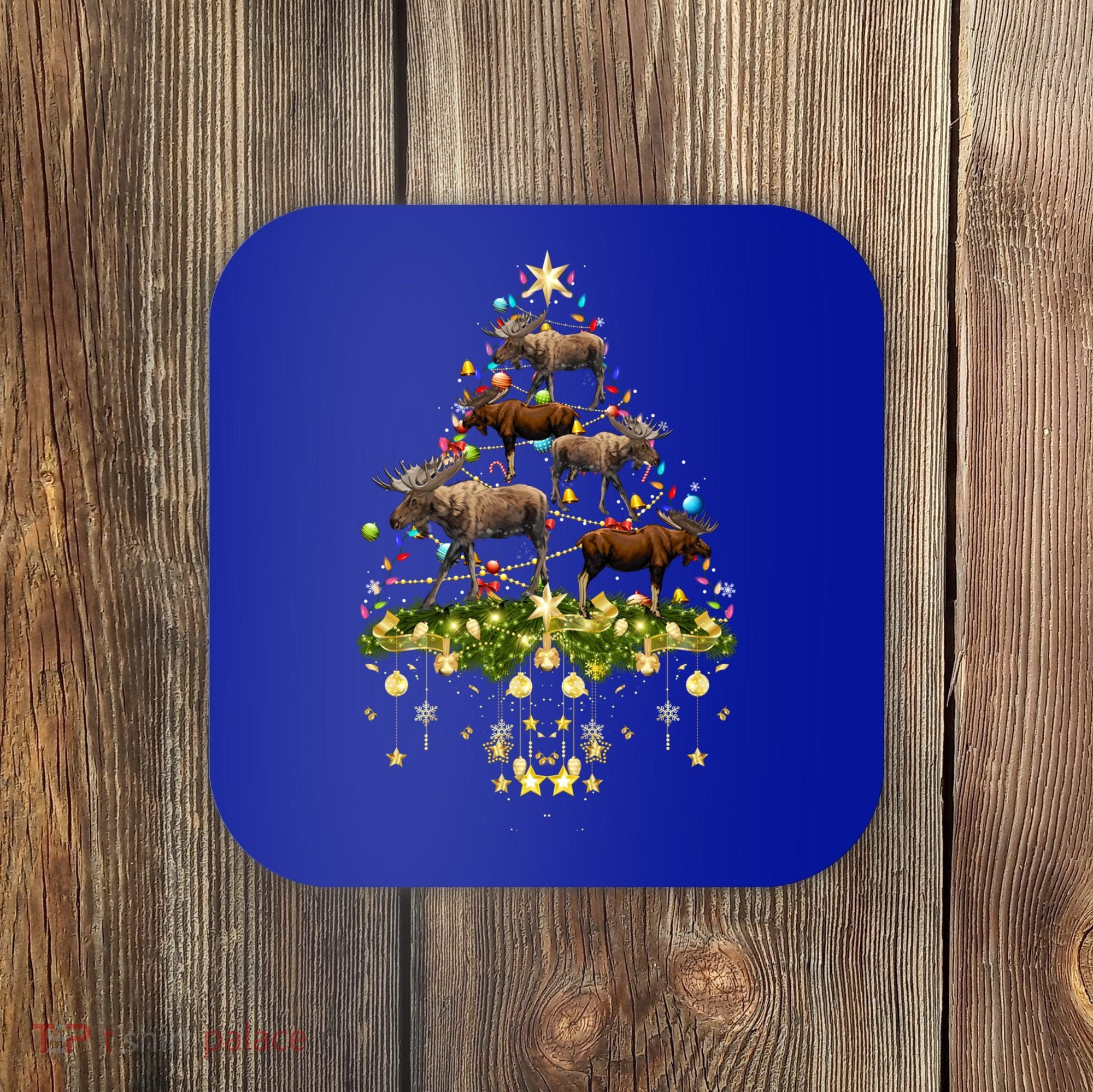 Mooses Christmas Tree Lights Holiday Moose Lover Cute Gift Coaster