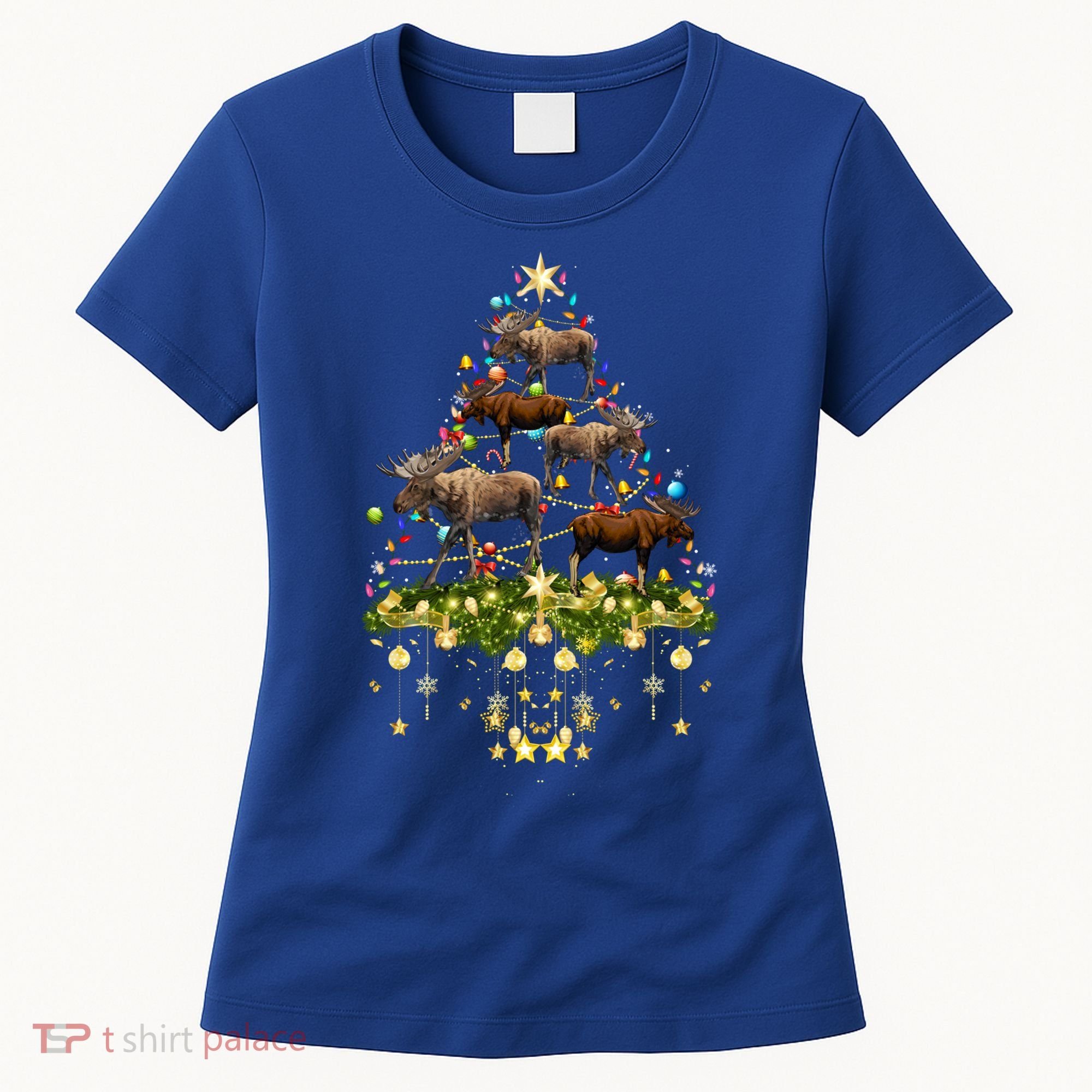 Mooses Christmas Tree Lights Holiday Moose Lover Cute Gift Women's T-Shirt