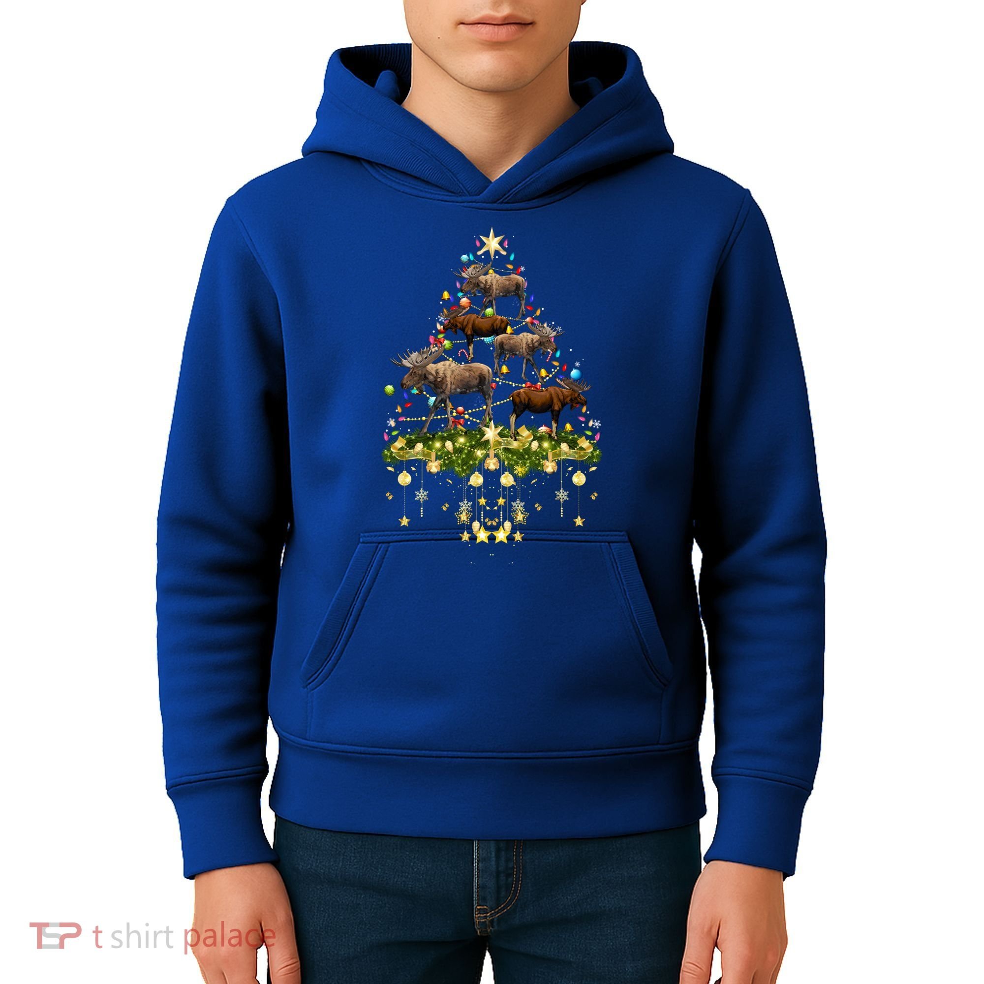 Mooses Christmas Tree Lights Holiday Moose Lover Cute Gift Kids Hoodie