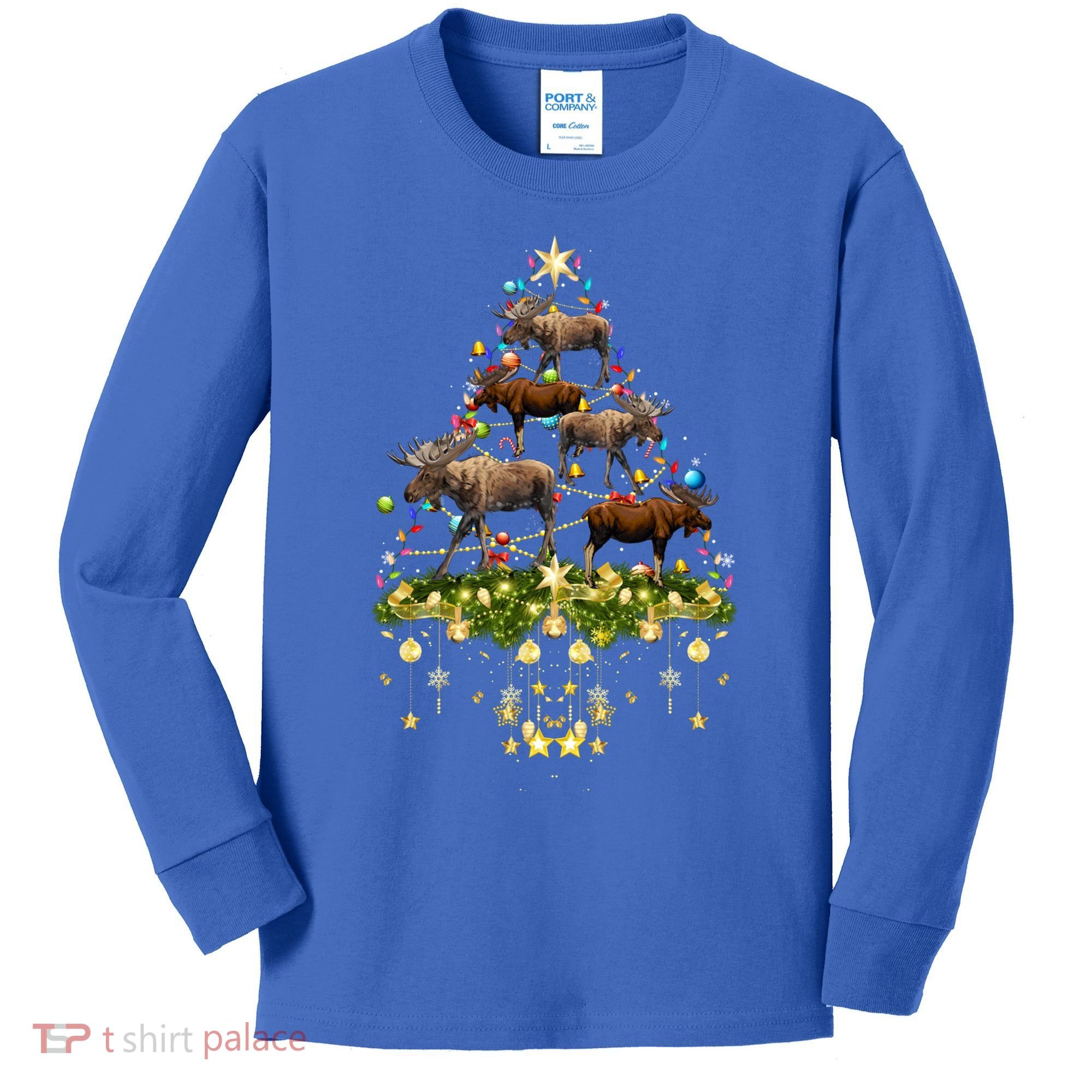 Mooses Christmas Tree Lights Holiday Moose Lover Cute Gift Kids Long Sleeve Shirt