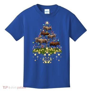 Mooses Christmas Tree Lights Holiday Moose Lover Cute Gift Kids T-Shirt