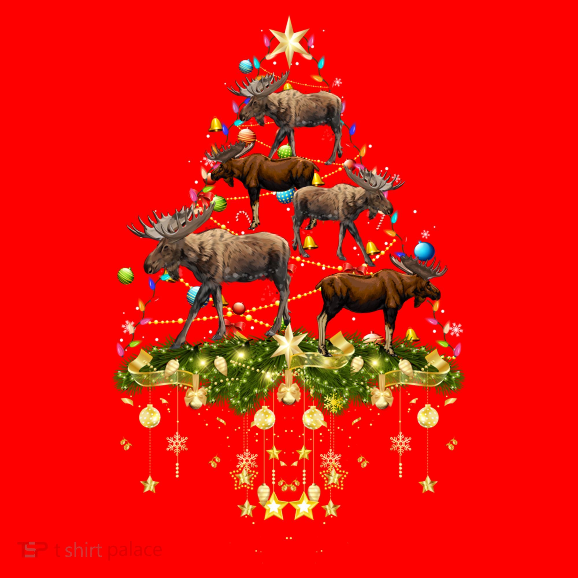 Mooses Christmas Tree Lights Holiday Moose Lover Cute Gift Santa Hat