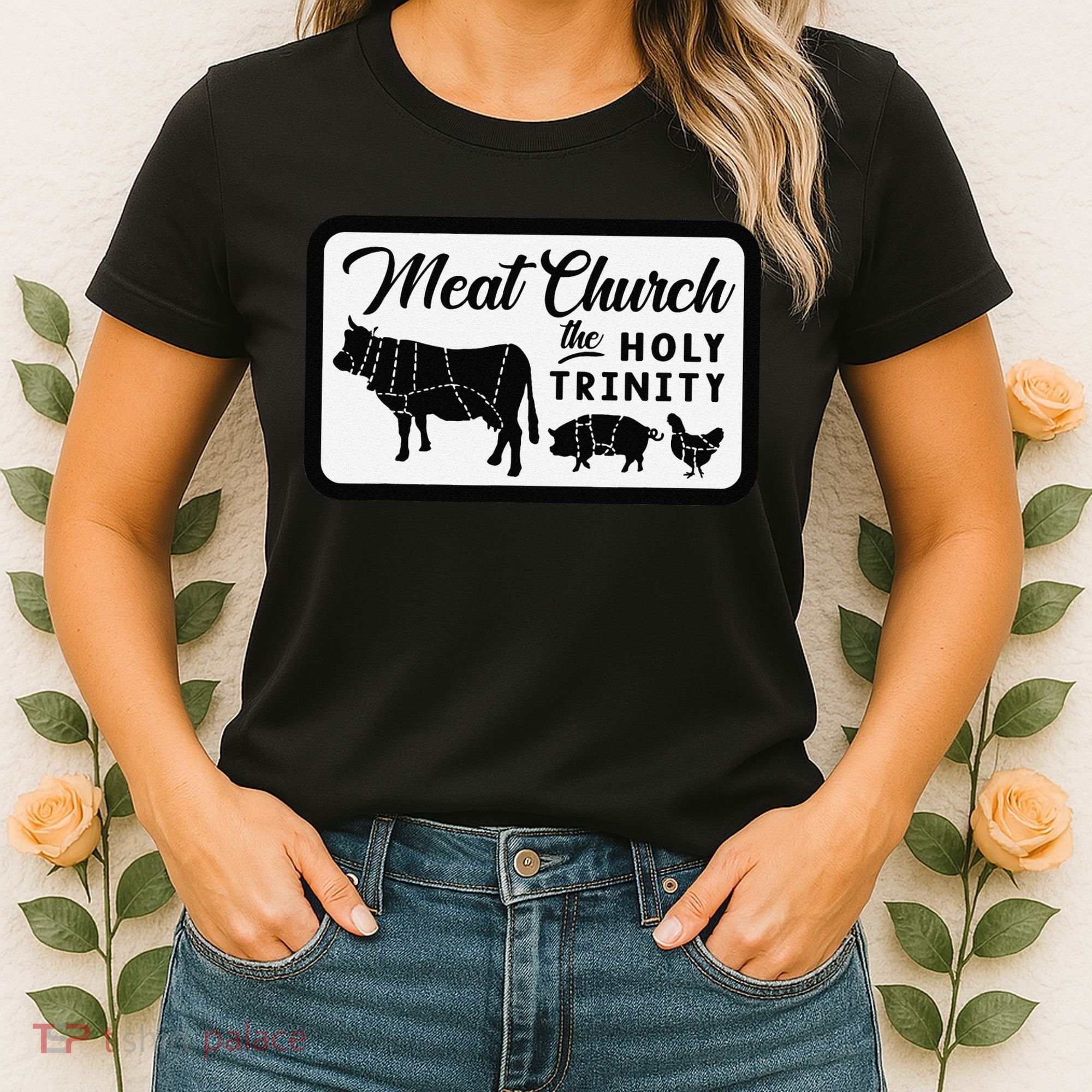 Meat Church The Holy Trinity Barbecue Grilling Women's T-Shirt