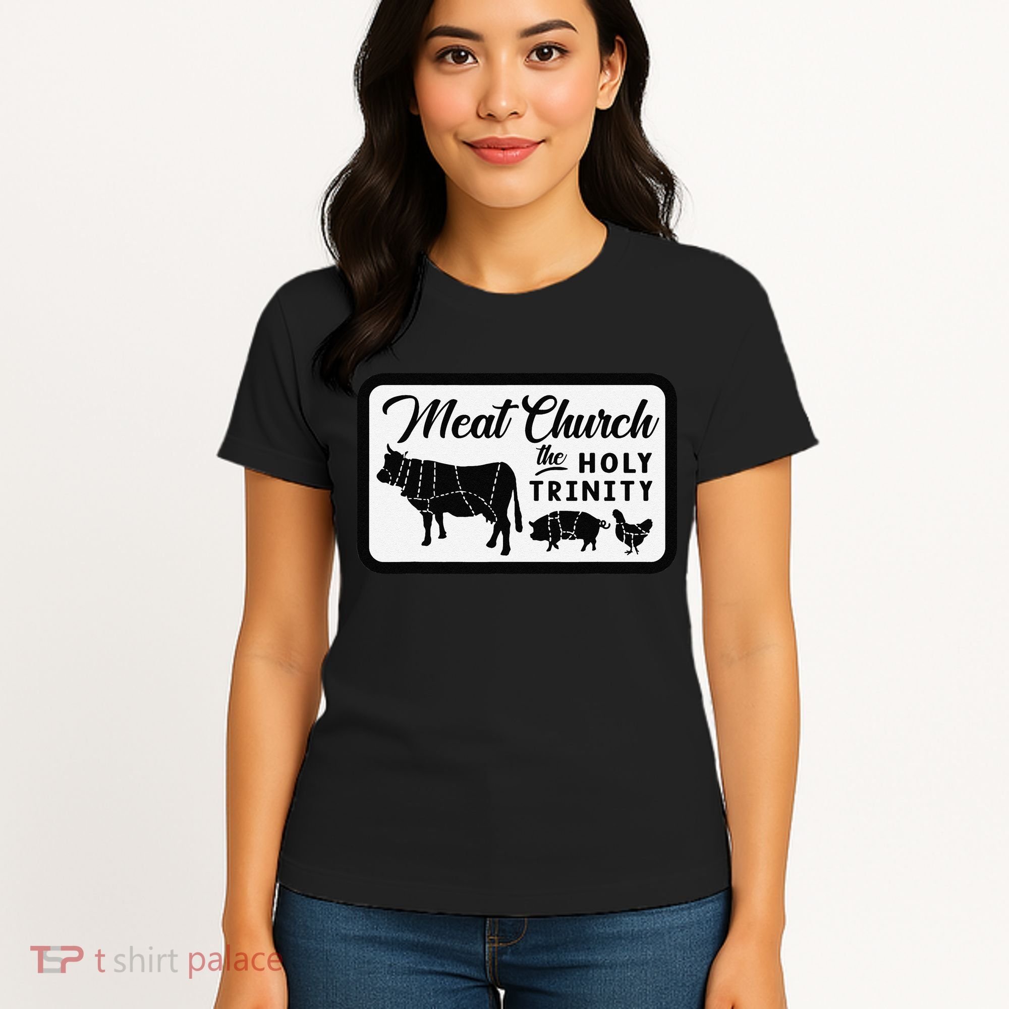 Meat Church The Holy Trinity Barbecue Grilling Women's T-Shirt
