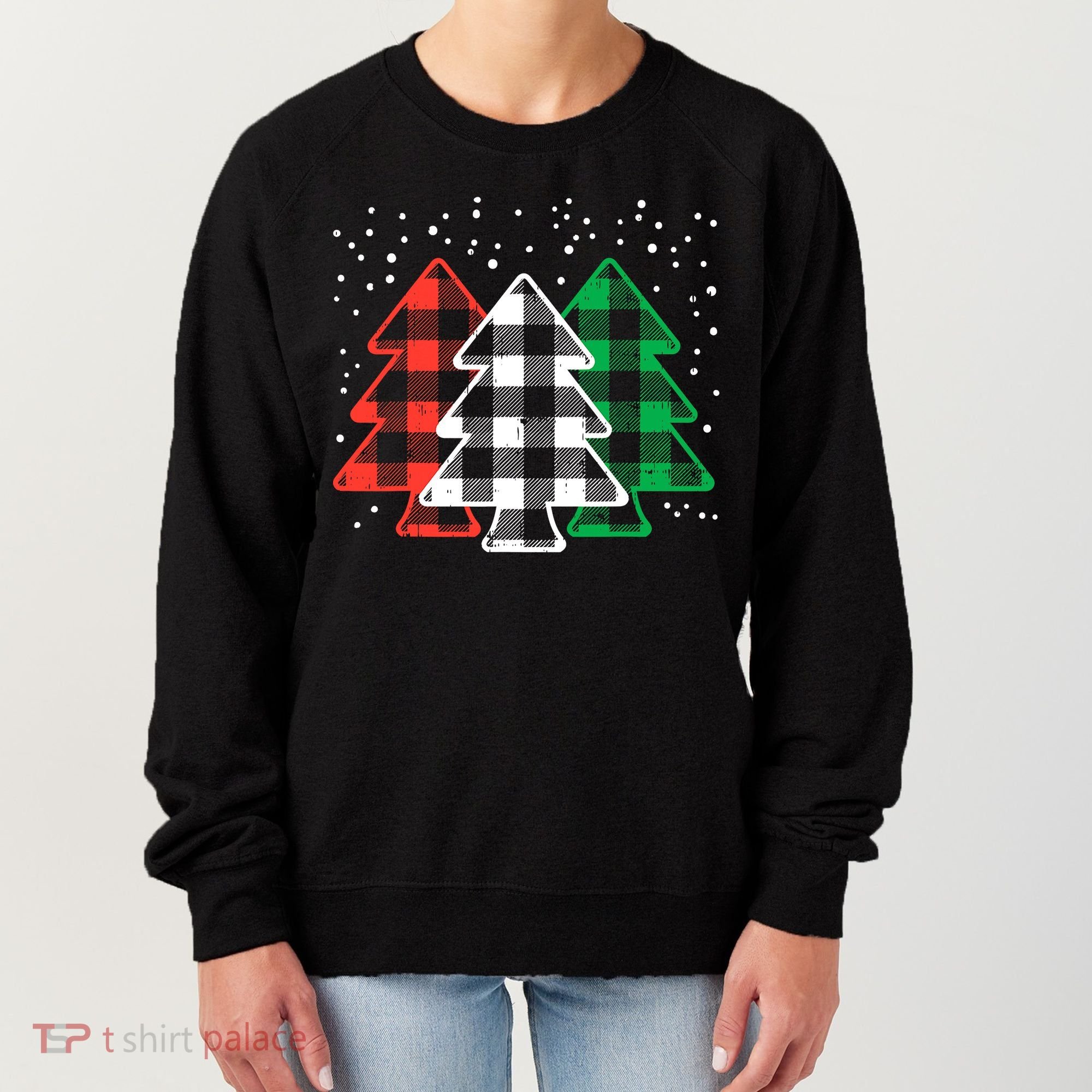 Merry Christmas Tree Buffalo Plaid Red White Green Xmas Women's Sweatshirt