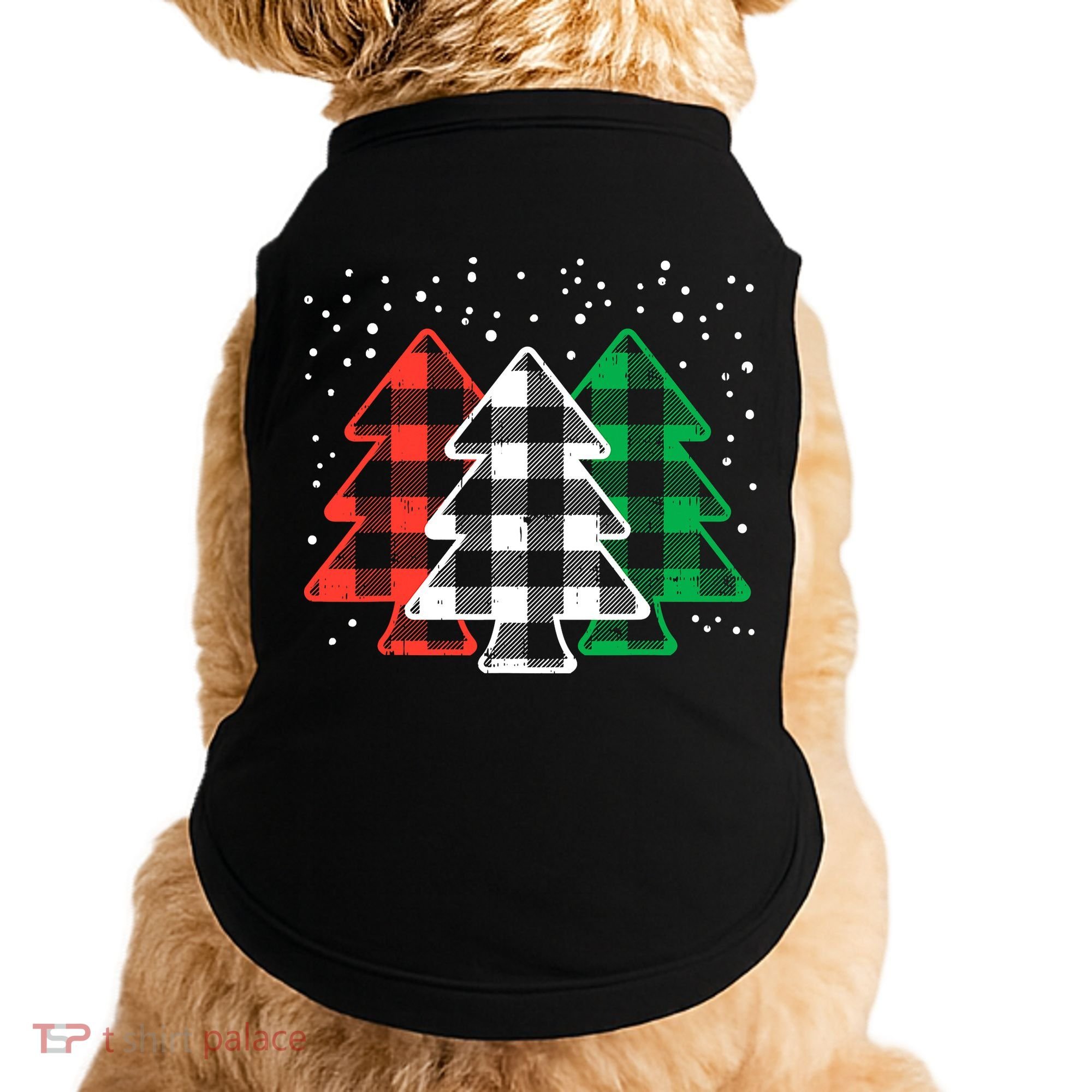 Merry Christmas Tree Buffalo Plaid Red White Green Xmas Doggie Tank