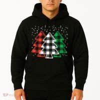 Merry Christmas Tree Buffalo Plaid Red White Green Xmas Hoodie thumb 2