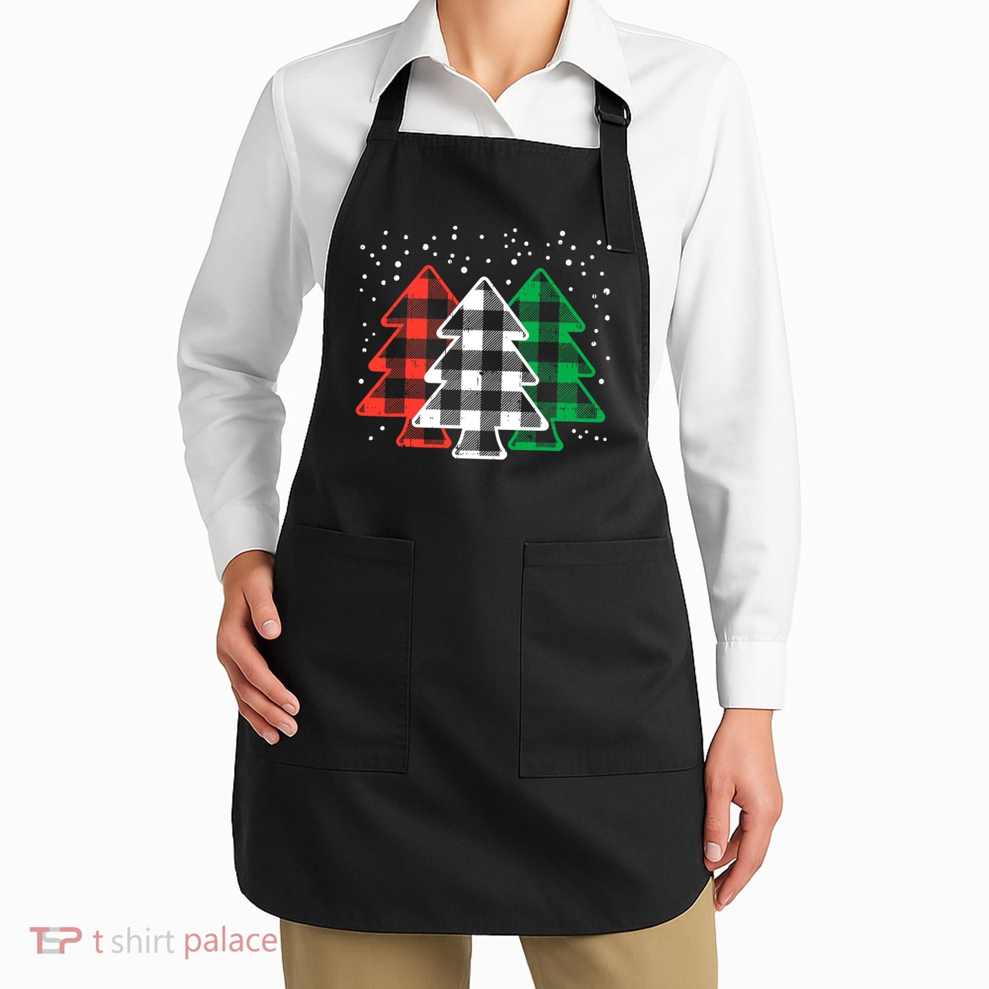 Merry Christmas Tree Buffalo Plaid Red White Green Xmas Apron