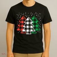 Merry Christmas Tree Buffalo Plaid Red White Green Xmas T-Shirt thumb 3