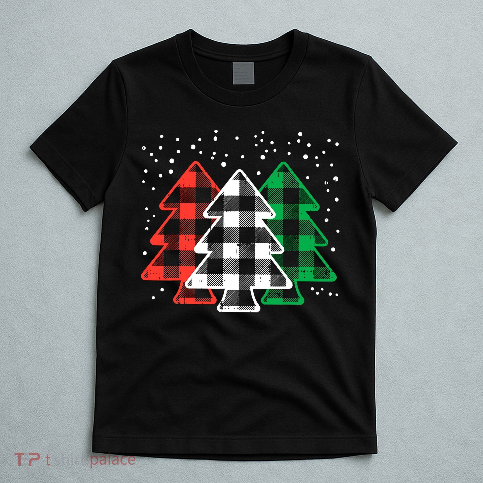 Merry Christmas Tree Buffalo Plaid Red White Green Xmas T-Shirt