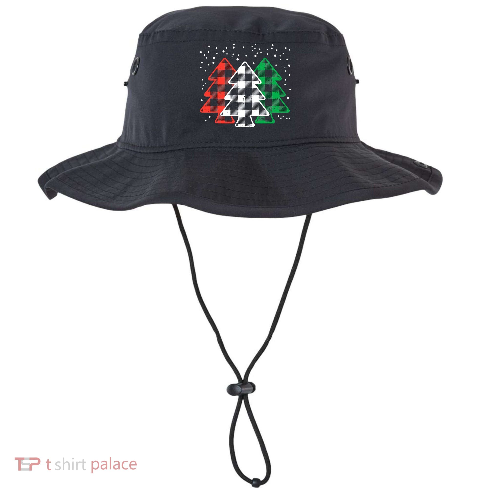 Merry Christmas Tree Buffalo Plaid Red White Green Xmas Bucket Hat