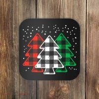 Merry Christmas Tree Buffalo Plaid Red White Green Xmas Coaster thumb 0