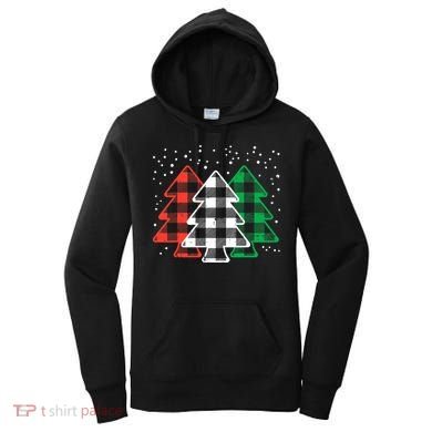 Merry Christmas Tree Buffalo Plaid Red White Green Xmas Women's Hoodie