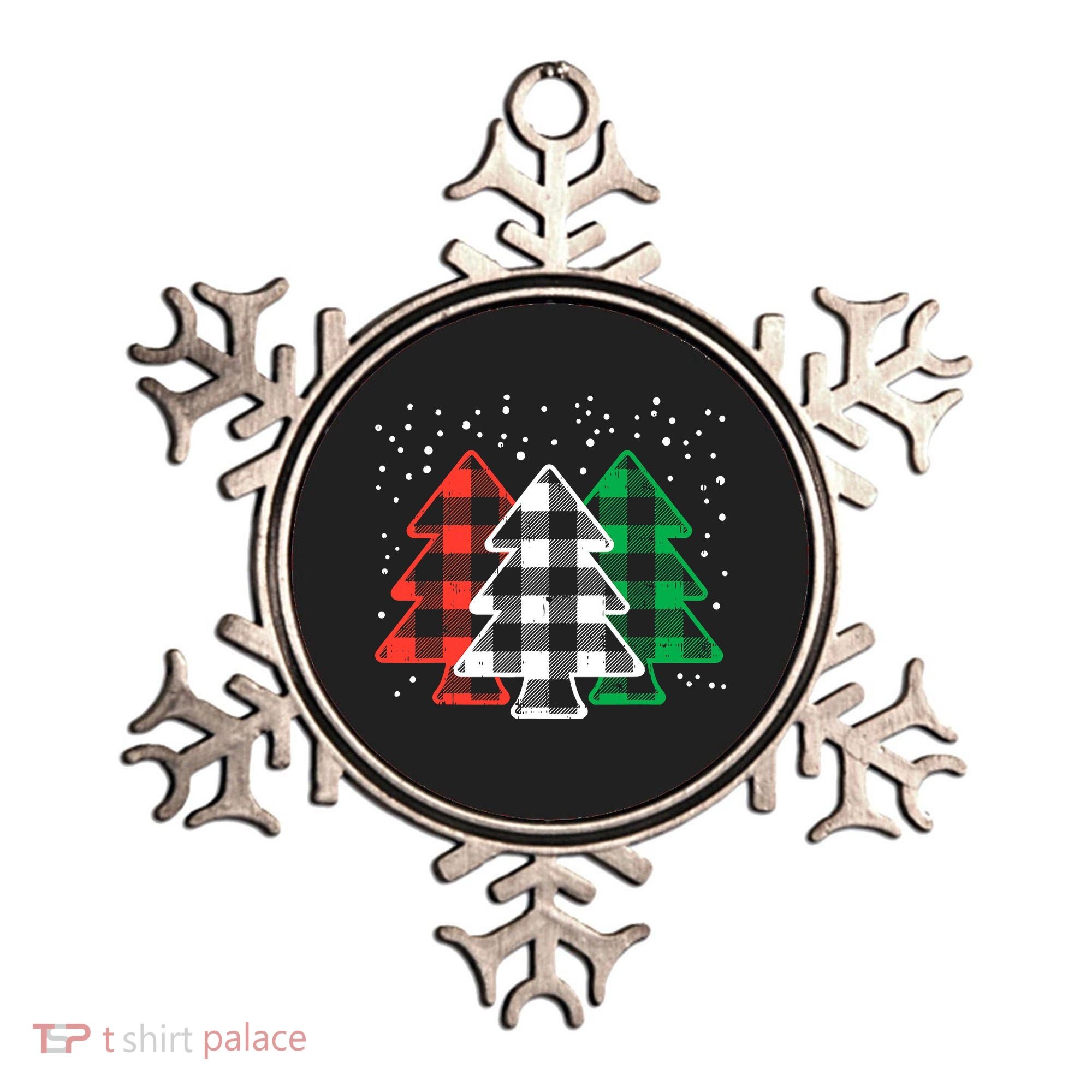 Merry Christmas Tree Buffalo Plaid Red White Green Xmas Ornament