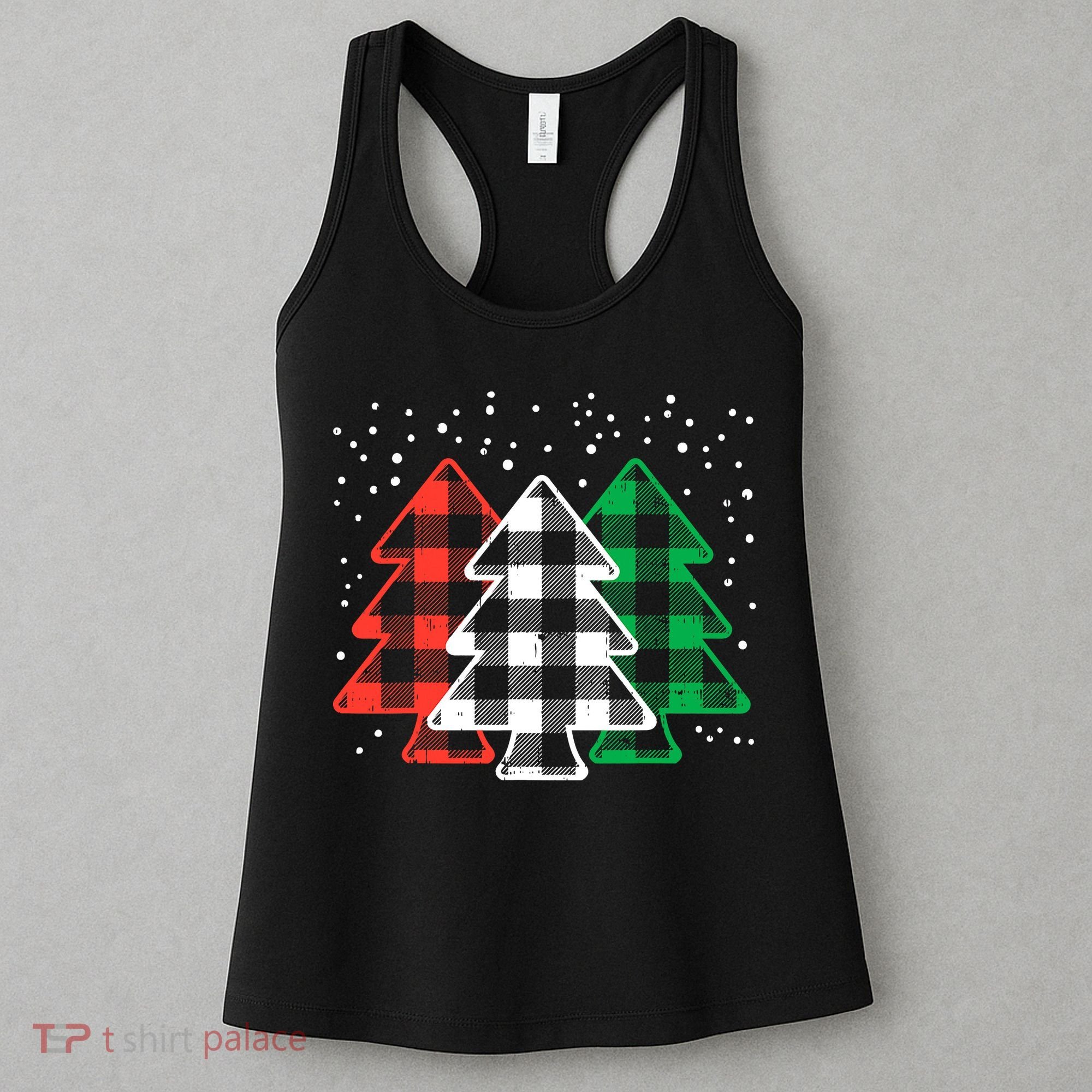 Merry Christmas Tree Buffalo Plaid Red White Green Xmas Women's Tank Top