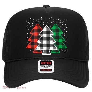 Merry Christmas Tree Buffalo Plaid Red White Green Xmas Hat