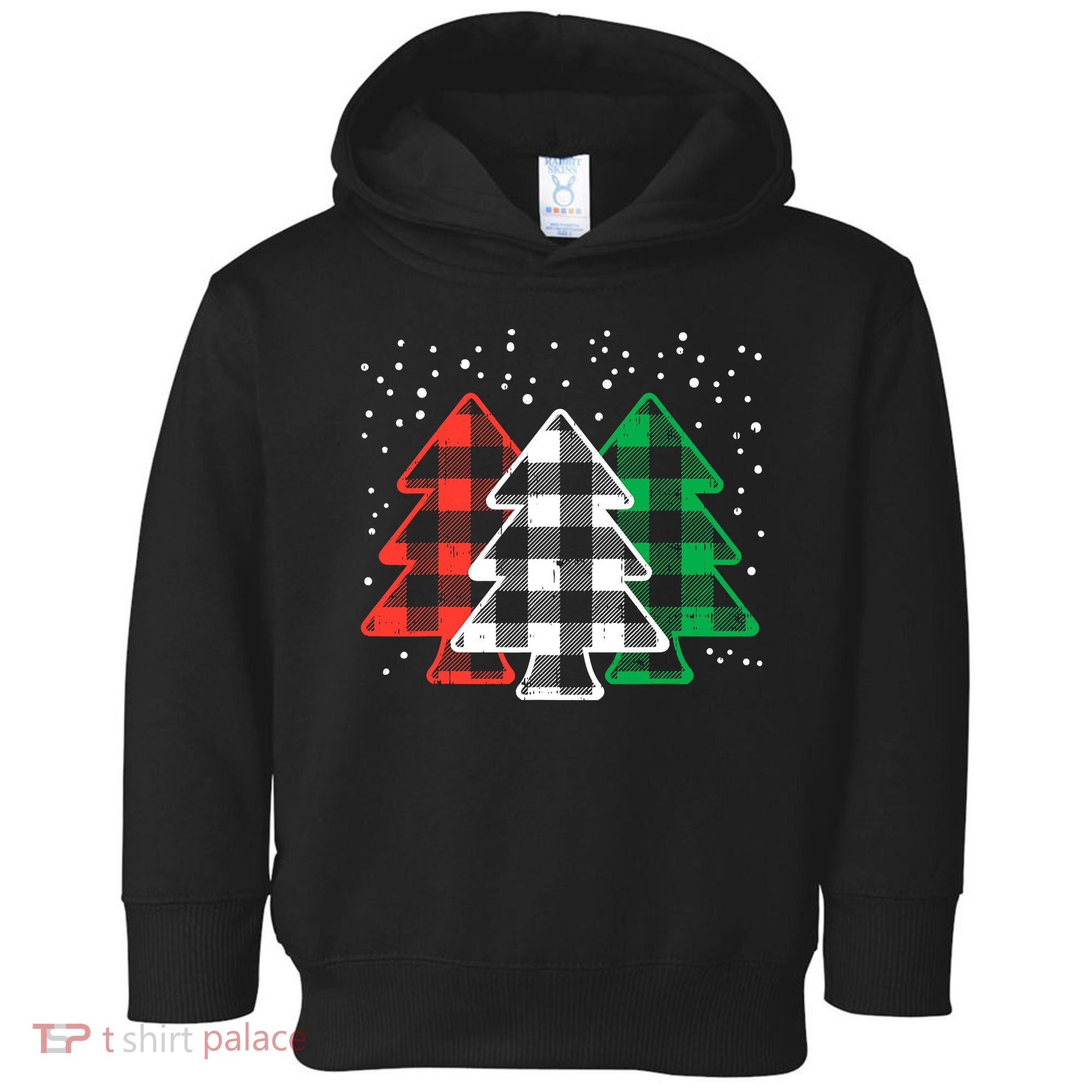 Merry Christmas Tree Buffalo Plaid Red White Green Xmas Toddler Hoodie