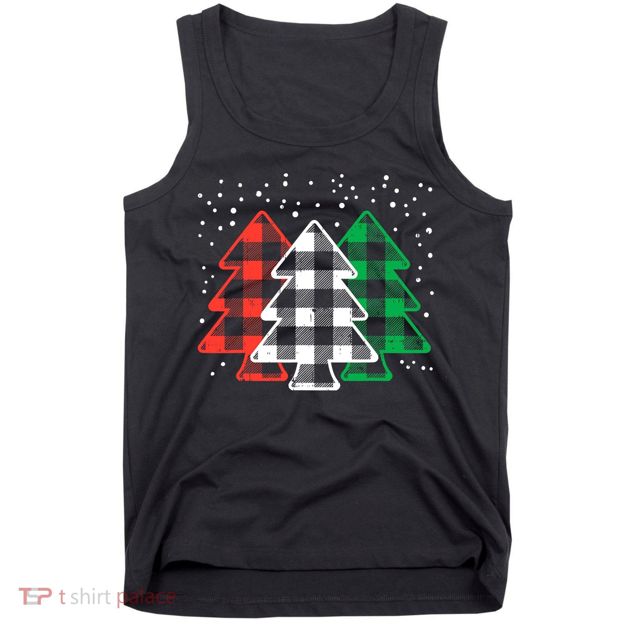 Merry Christmas Tree Buffalo Plaid Red White Green Xmas Tank Top
