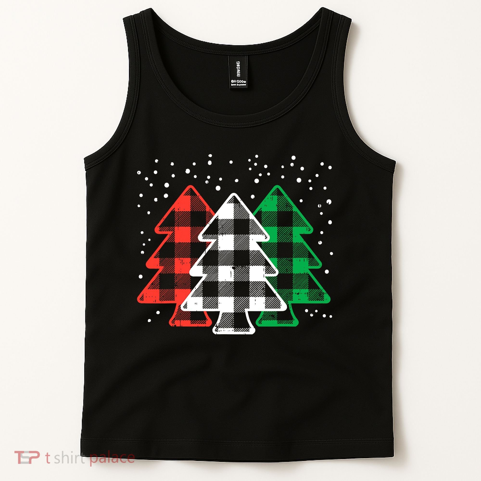 Merry Christmas Tree Buffalo Plaid Red White Green Xmas Tank Top
