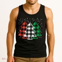 Merry Christmas Tree Buffalo Plaid Red White Green Xmas Tank Top thumb 3