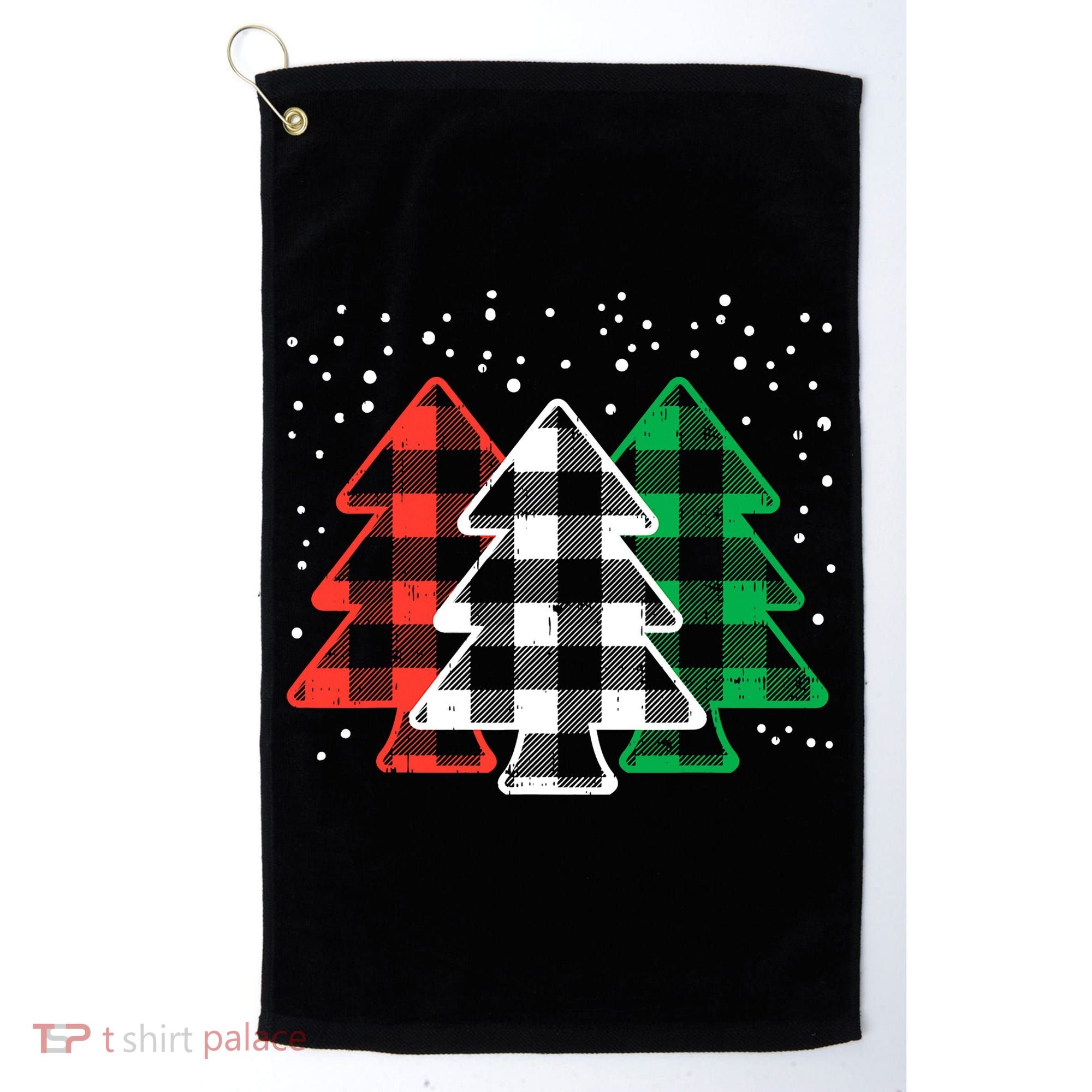 Merry Christmas Tree Buffalo Plaid Red White Green Xmas Golf Towel