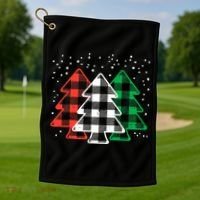 Merry Christmas Tree Buffalo Plaid Red White Green Xmas Golf Towel thumb 1
