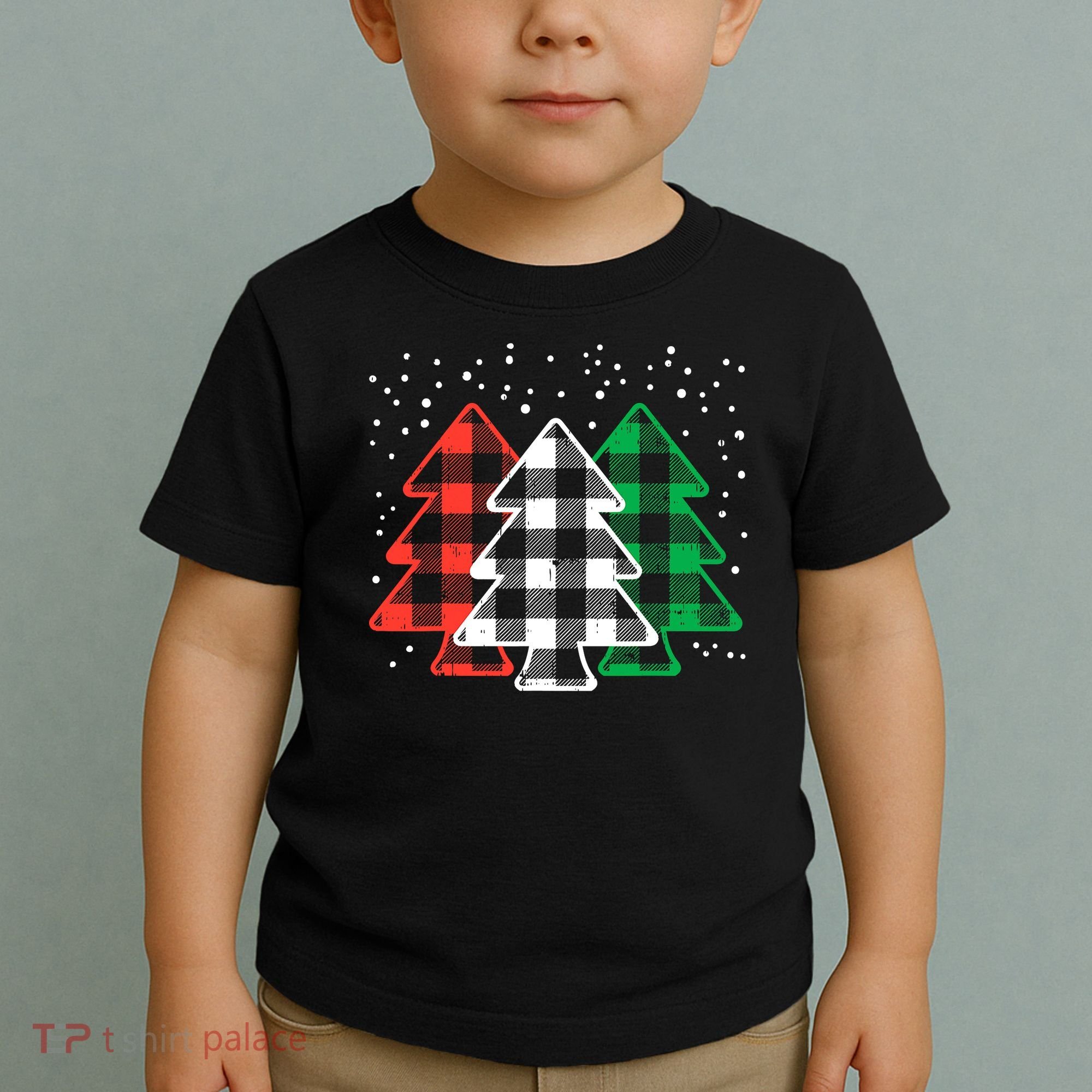 Merry Christmas Tree Buffalo Plaid Red White Green Xmas Toddler T-Shirt