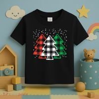 Merry Christmas Tree Buffalo Plaid Red White Green Xmas Toddler T-Shirt thumb 3