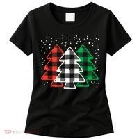 Merry Christmas Tree Buffalo Plaid Red White Green Xmas Women's T-Shirt thumb 0