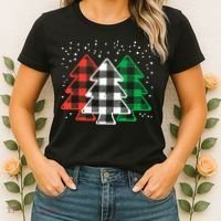 Merry Christmas Tree Buffalo Plaid Red White Green Xmas Women's T-Shirt thumb 2