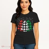 Merry Christmas Tree Buffalo Plaid Red White Green Xmas Women's T-Shirt thumb 4