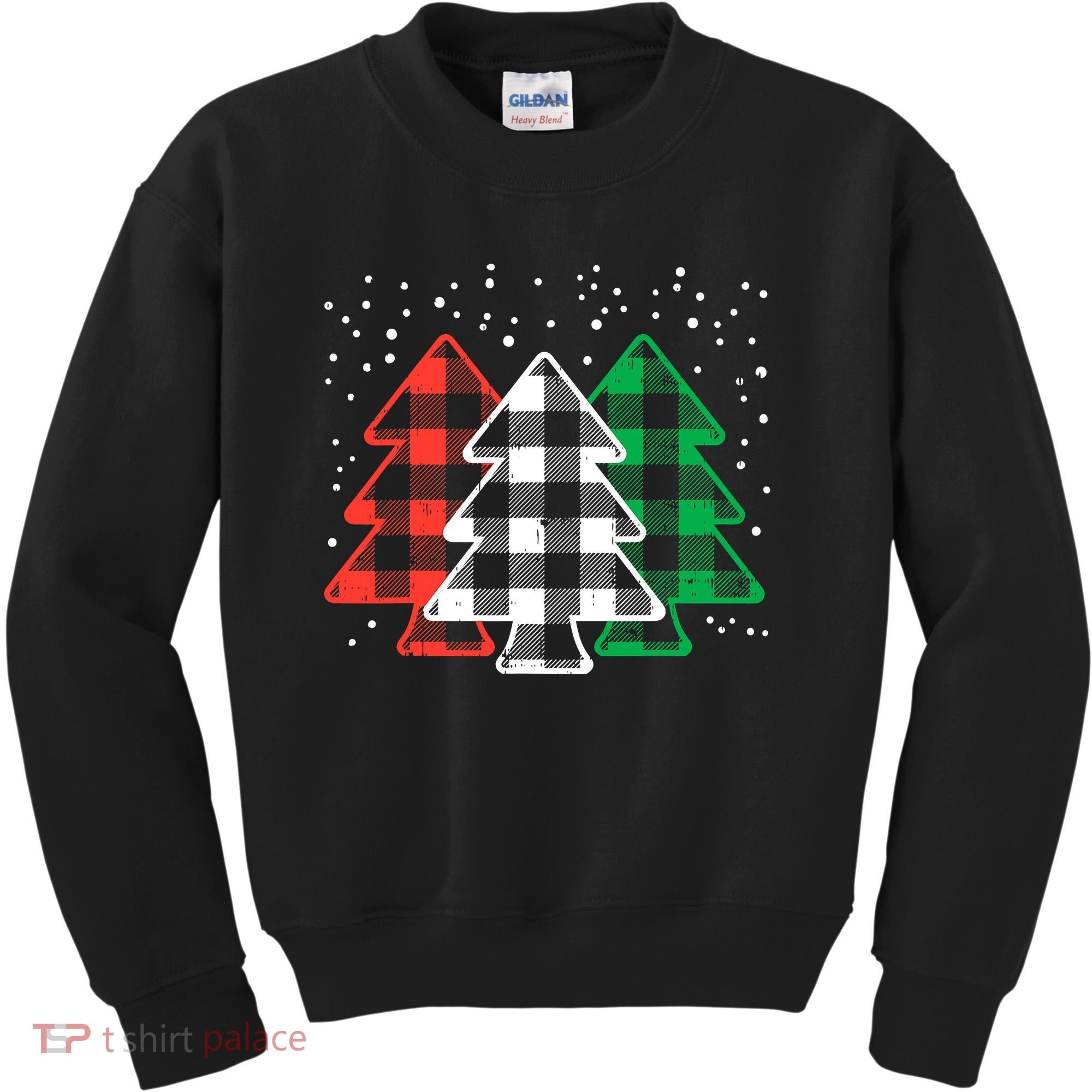 Merry Christmas Tree Buffalo Plaid Red White Green Xmas Kids Sweatshirt