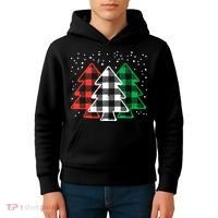 Merry Christmas Tree Buffalo Plaid Red White Green Xmas Kids Hoodie thumb 4