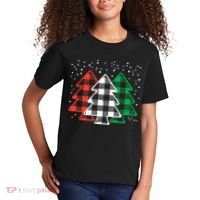 Merry Christmas Tree Buffalo Plaid Red White Green Xmas Kids T-Shirt thumb 2
