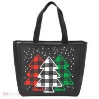 Merry Christmas Tree Buffalo Plaid Red White Green Xmas Tote Bag thumb 0