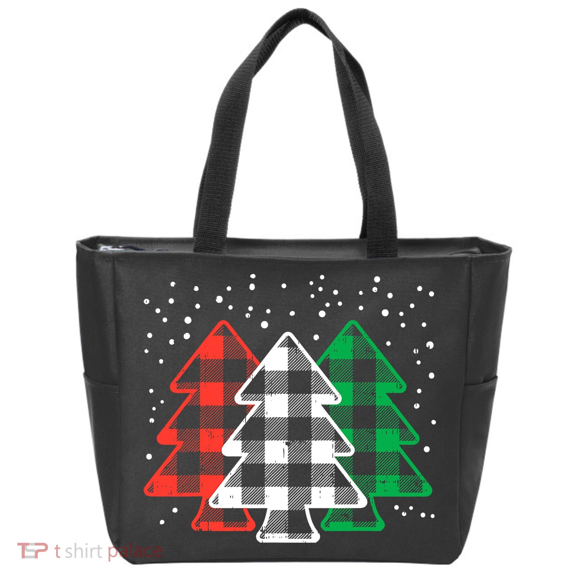 Merry Christmas Tree Buffalo Plaid Red White Green Xmas Tote Bag